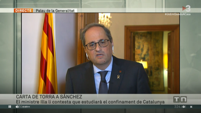 President Torra: Insistiremos a Sánchez hasta que se haga inevitable el confinamiento de Catalunya