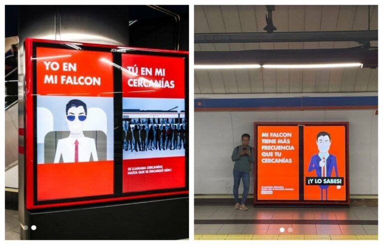 Vídeo | Carteles en el Metro contra Sánchez: «Mi Falcon tiene más frecuencia que tu Cercanías»